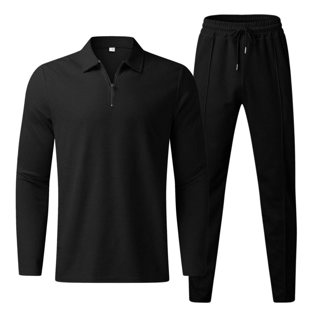 Men's Fleece Tracksuit Quarter Zip Long Sleeve Polo Shirt and Joggers Set