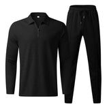 Men's Fleece Tracksuit Quarter Zip Long Sleeve Polo Shirt and Joggers Set