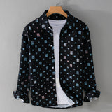 Men's Linen Abstract Print Long Sleeve Button Down Casual Shirt