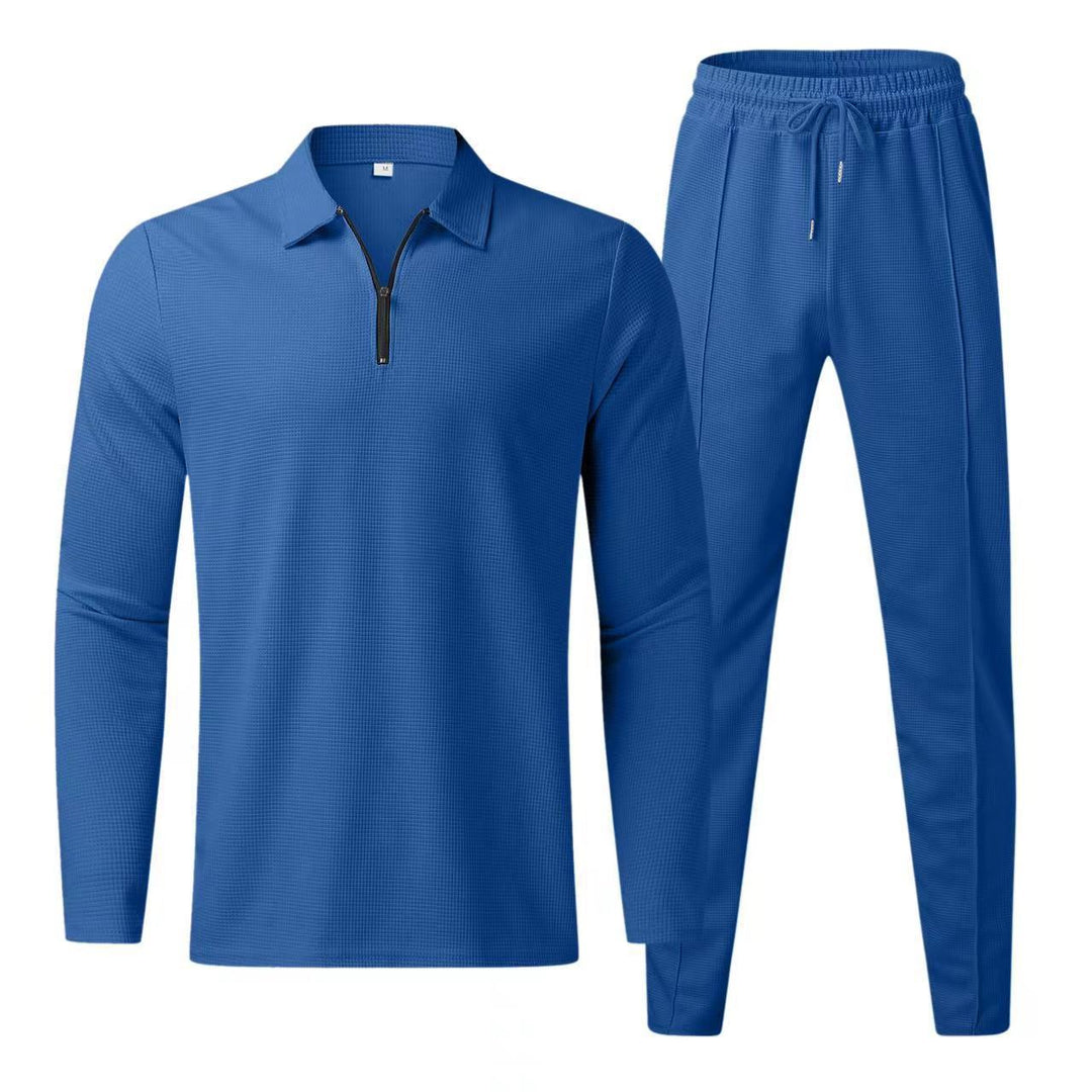 Men's Fleece Tracksuit Quarter Zip Long Sleeve Polo Shirt and Joggers Set