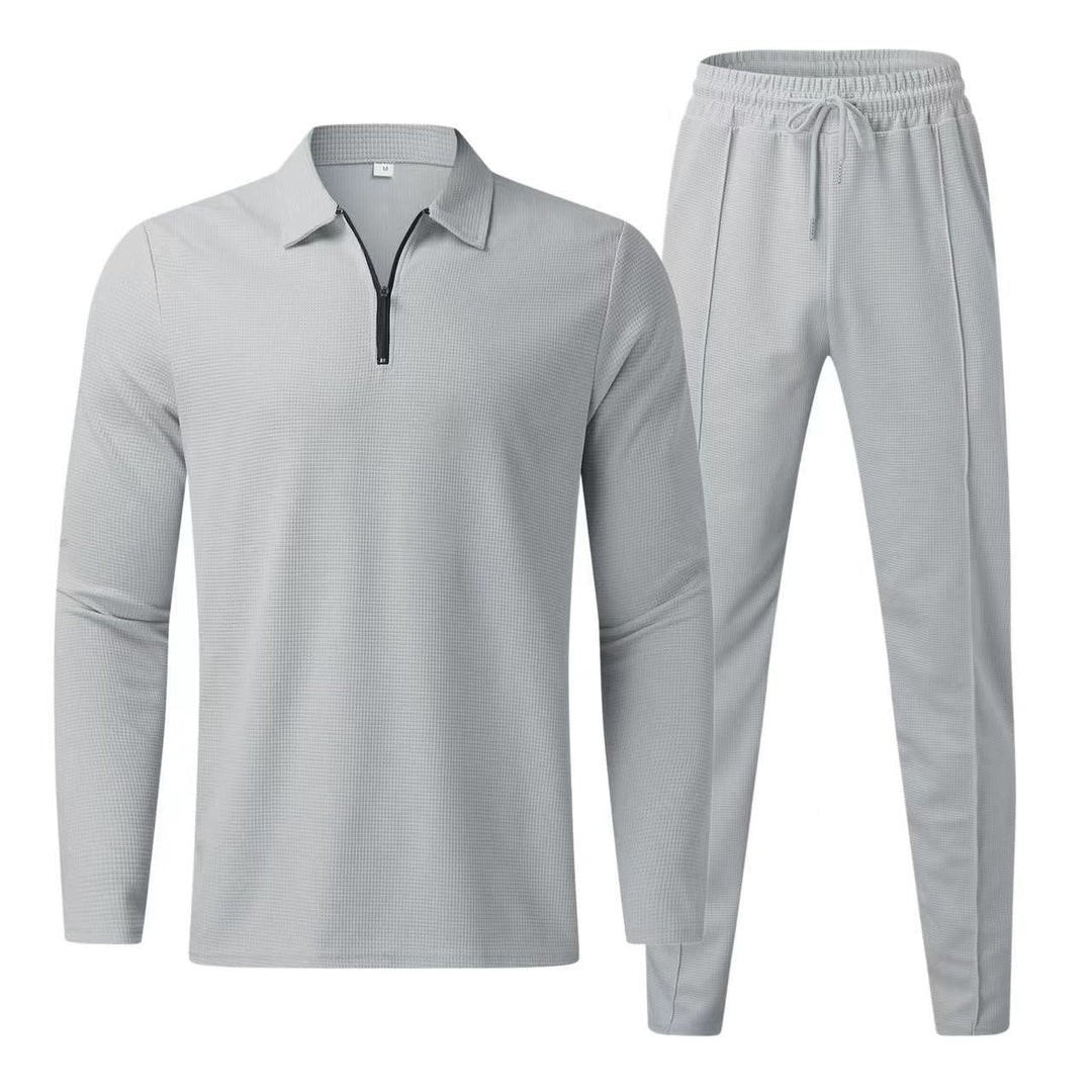 Men's Fleece Tracksuit Quarter Zip Long Sleeve Polo Shirt and Joggers Set