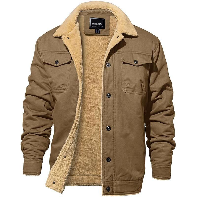 Men's Fleece Lined Canvas Cargo Work Jacket