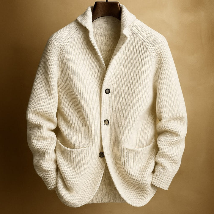 Men's Wool Ribbed Shawl Collar Long-Sleeve Cardigan