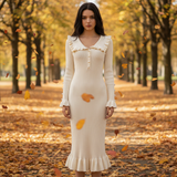 Women’s Wool Ribbed Ruffle Maxi Dress