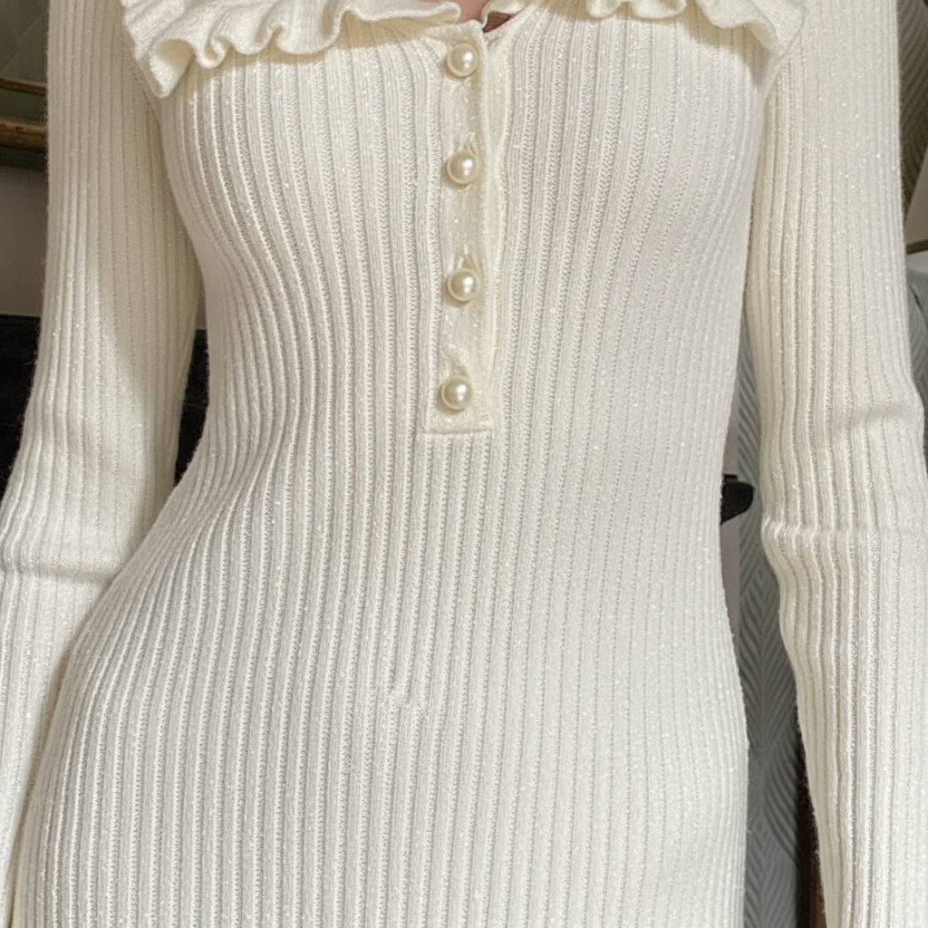 Women’s Wool Ribbed Ruffle Maxi Dress
