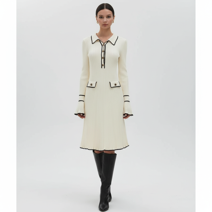 Women’s Wool Ribbed Ruffle Maxi Dress