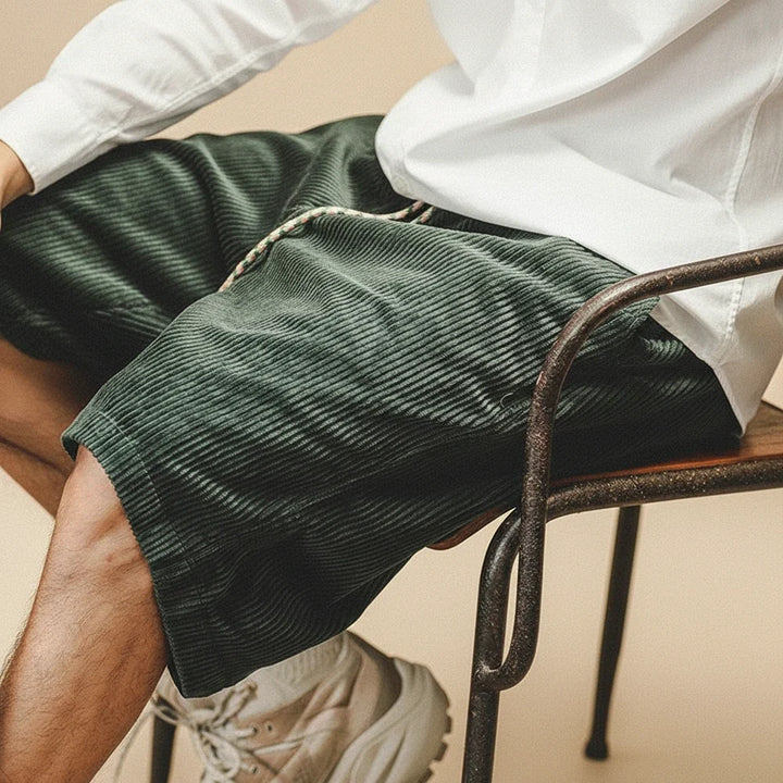 Pánské ležérní manšestrové šortky s elastickým pasem a stahovací šňůrkou