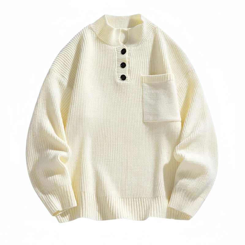 Męski sweter dzianinowy Henley z długim rękawem, pulower