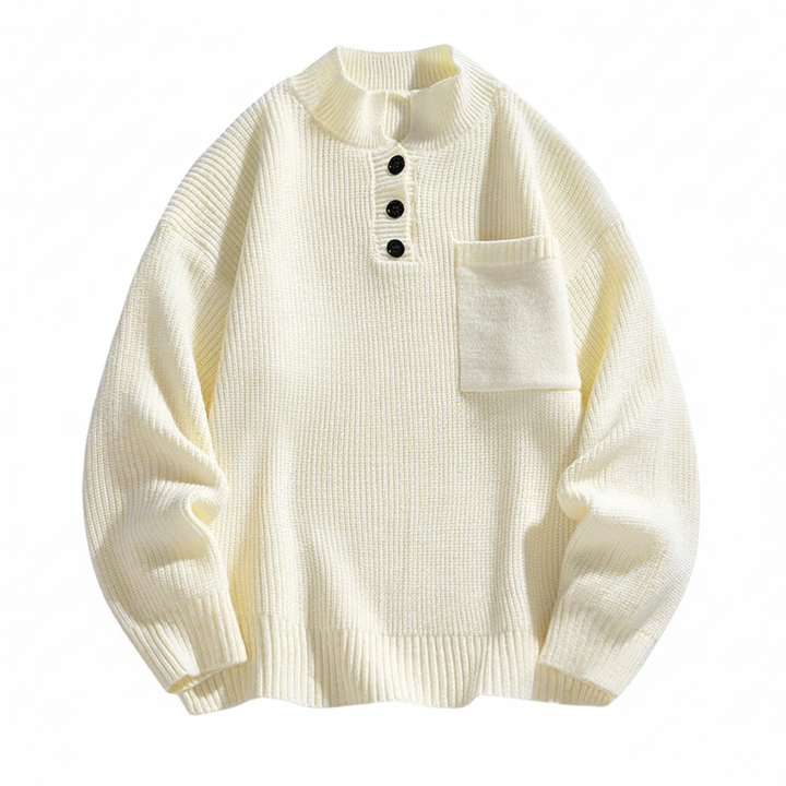 Męski sweter dzianinowy Henley z długim rękawem, pulower