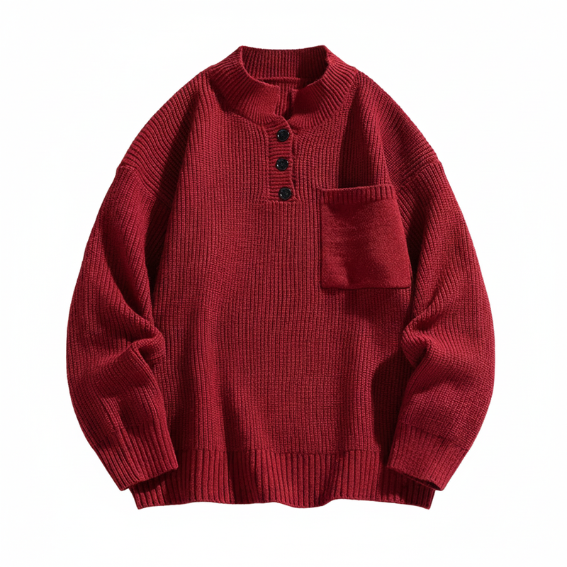 Męski sweter dzianinowy Henley z długim rękawem, pulower