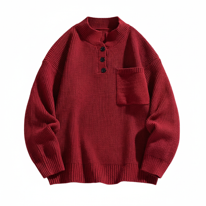Męski sweter dzianinowy Henley z długim rękawem, pulower