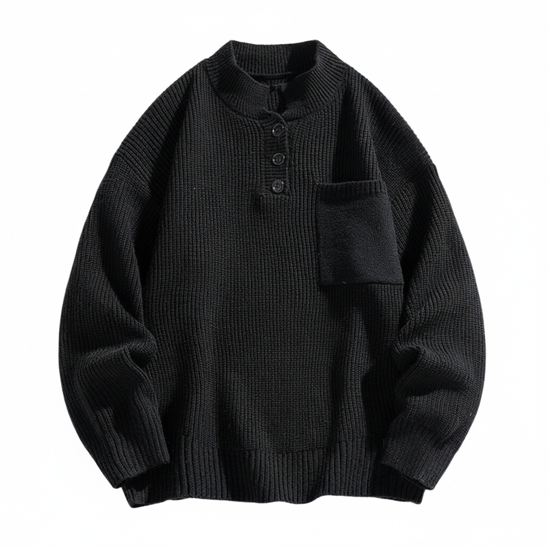 Męski sweter dzianinowy Henley z długim rękawem, pulower