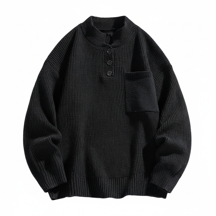 Męski sweter dzianinowy Henley z długim rękawem, pulower