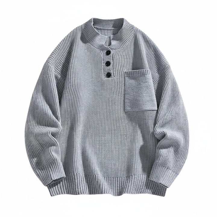 Męski sweter dzianinowy Henley z długim rękawem, pulower