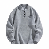 Męski sweter dzianinowy Henley z długim rękawem, pulower