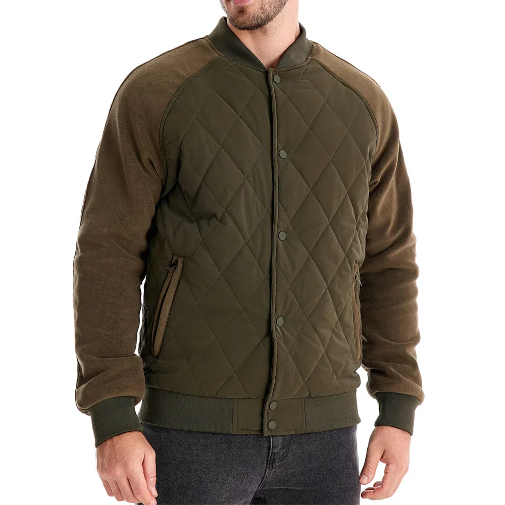 Men's Quilted Bomber Jacket Fleece Outerwear Coat