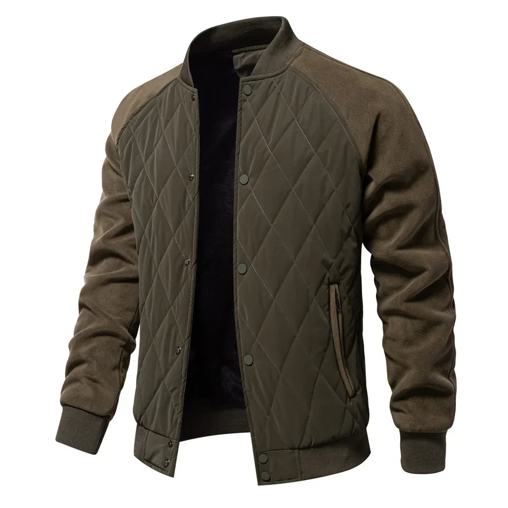 Men's Quilted Bomber Jacket Fleece Outerwear Coat