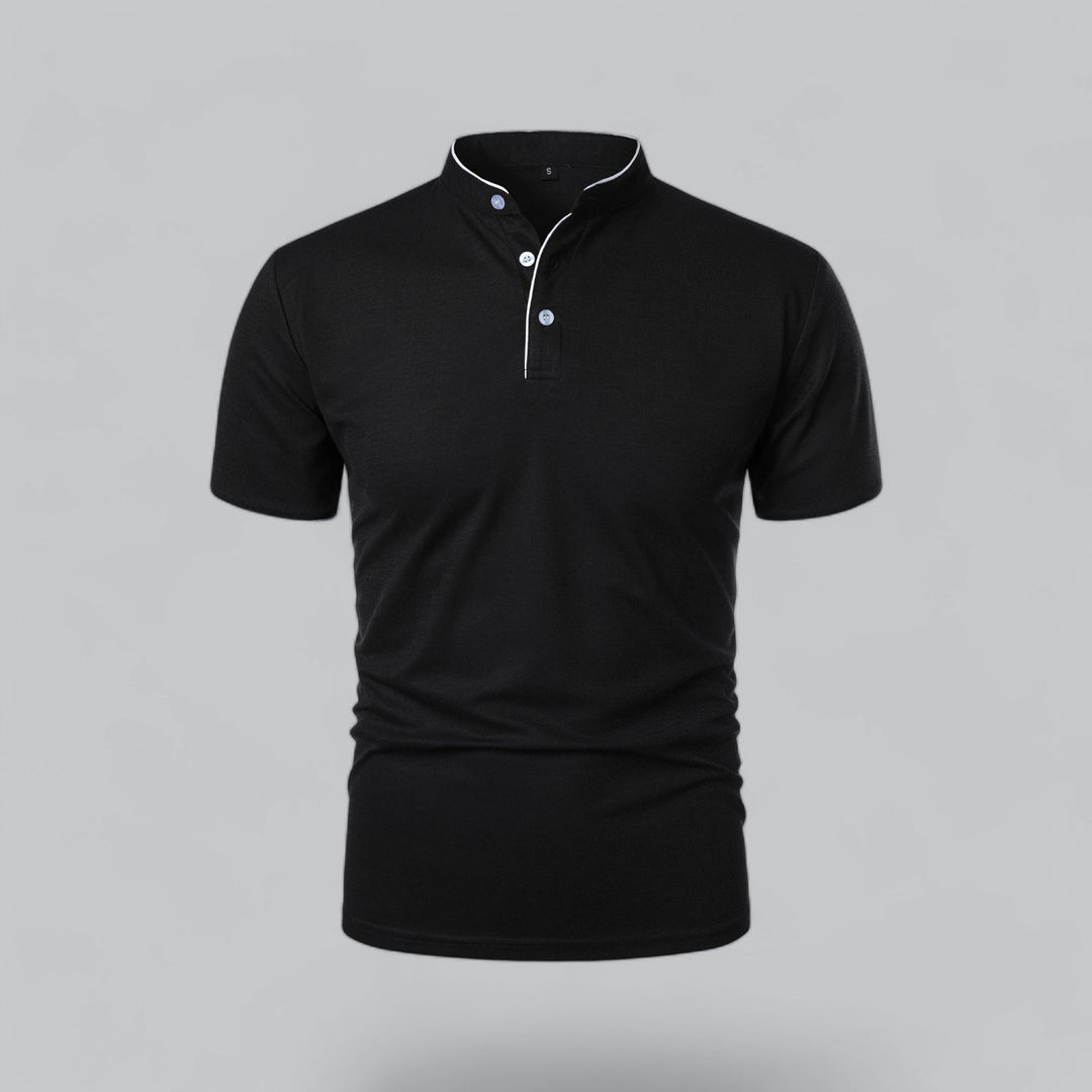 Men's Linen Mandarin Collar Short Sleeve Polo Shirt