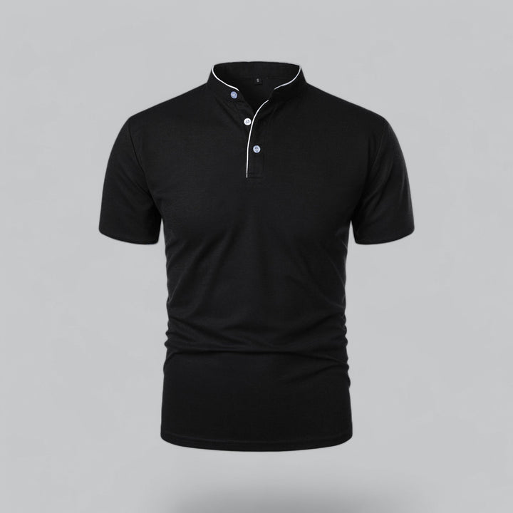 Men's Linen Mandarin Collar Short Sleeve Polo Shirt
