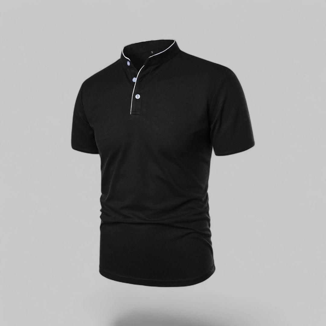 Men's Linen Mandarin Collar Short Sleeve Polo Shirt