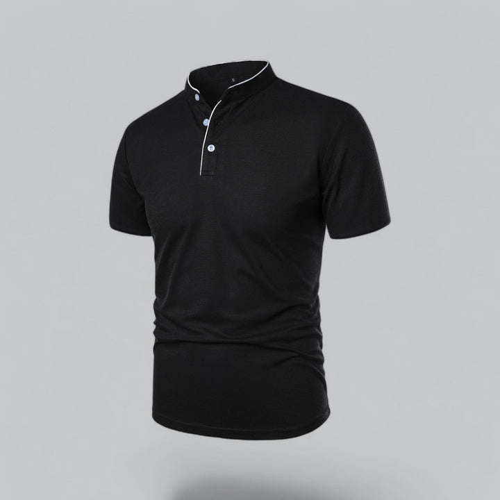 Men's Linen Mandarin Collar Short Sleeve Polo Shirt