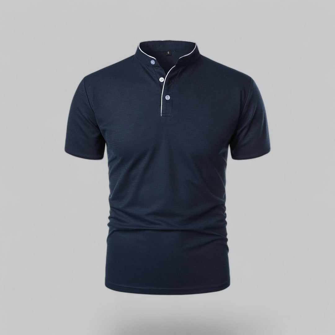 Men's Linen Mandarin Collar Short Sleeve Polo Shirt