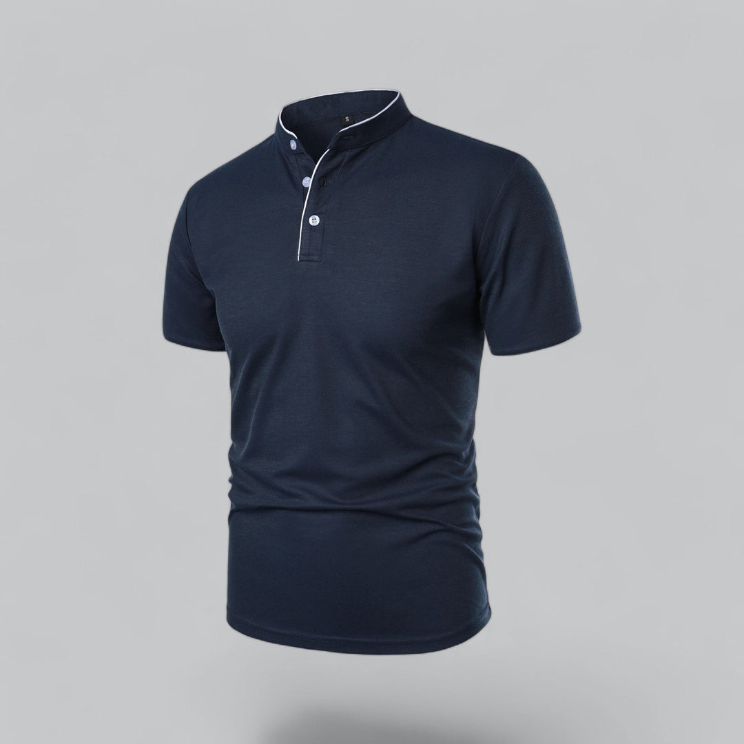 Men's Linen Mandarin Collar Short Sleeve Polo Shirt