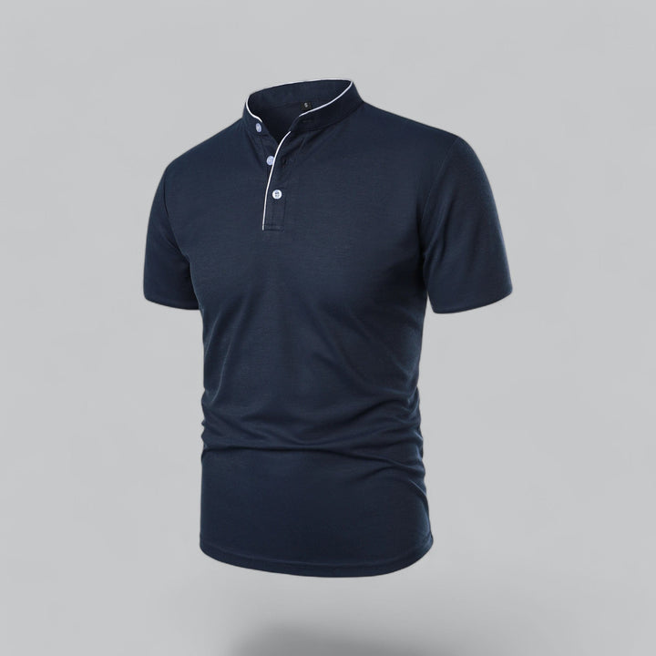 Men's Linen Mandarin Collar Short Sleeve Polo Shirt