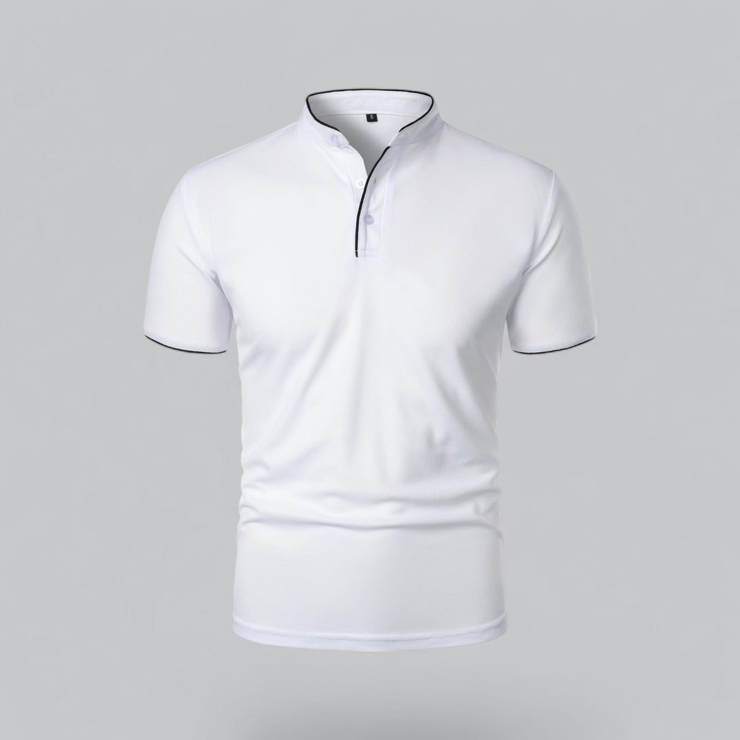 Men's Linen Mandarin Collar Short Sleeve Polo Shirt