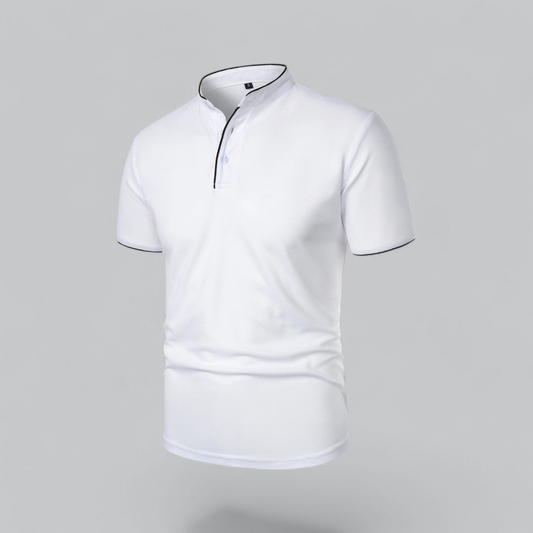 Men's Linen Mandarin Collar Short Sleeve Polo Shirt
