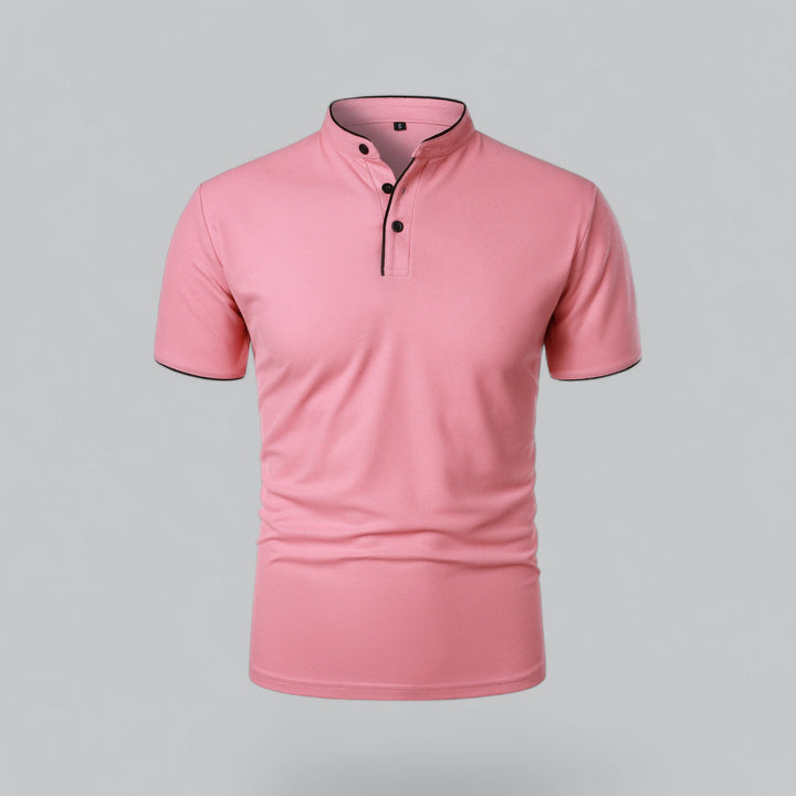 Men's Linen Mandarin Collar Short Sleeve Polo Shirt