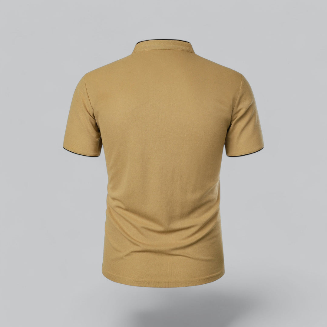 Men's Linen Mandarin Collar Short Sleeve Polo Shirt