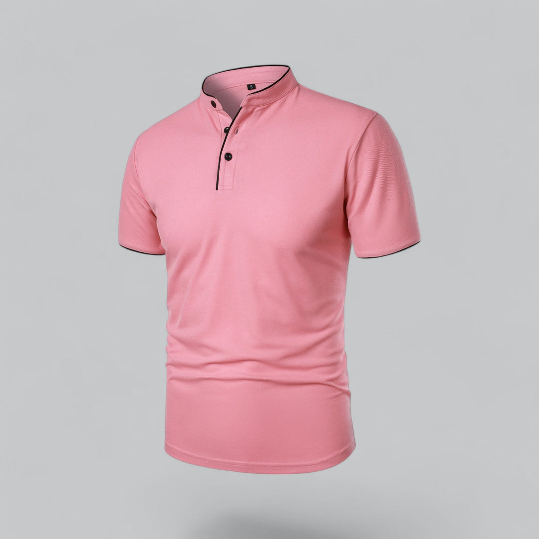 Men's Linen Mandarin Collar Short Sleeve Polo Shirt