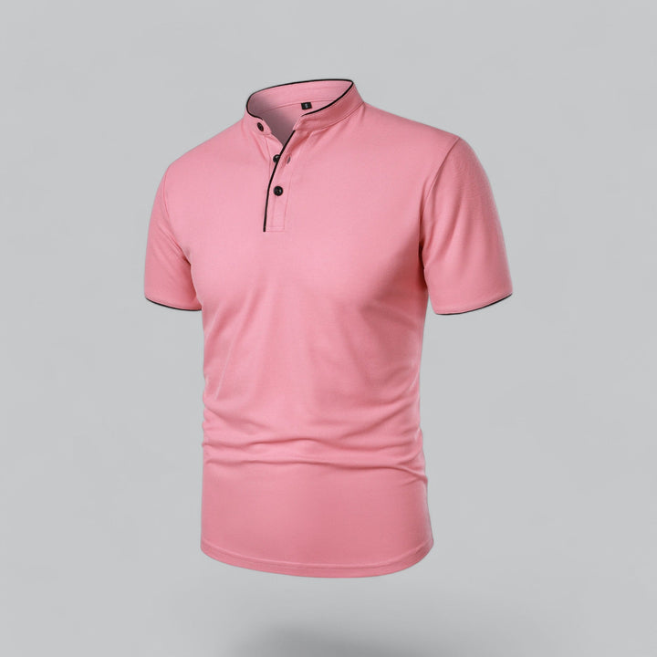 Men's Linen Mandarin Collar Short Sleeve Polo Shirt