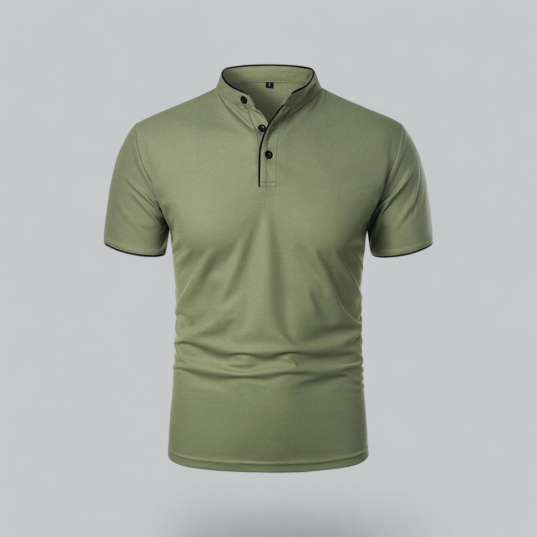 Men's Linen Mandarin Collar Short Sleeve Polo Shirt