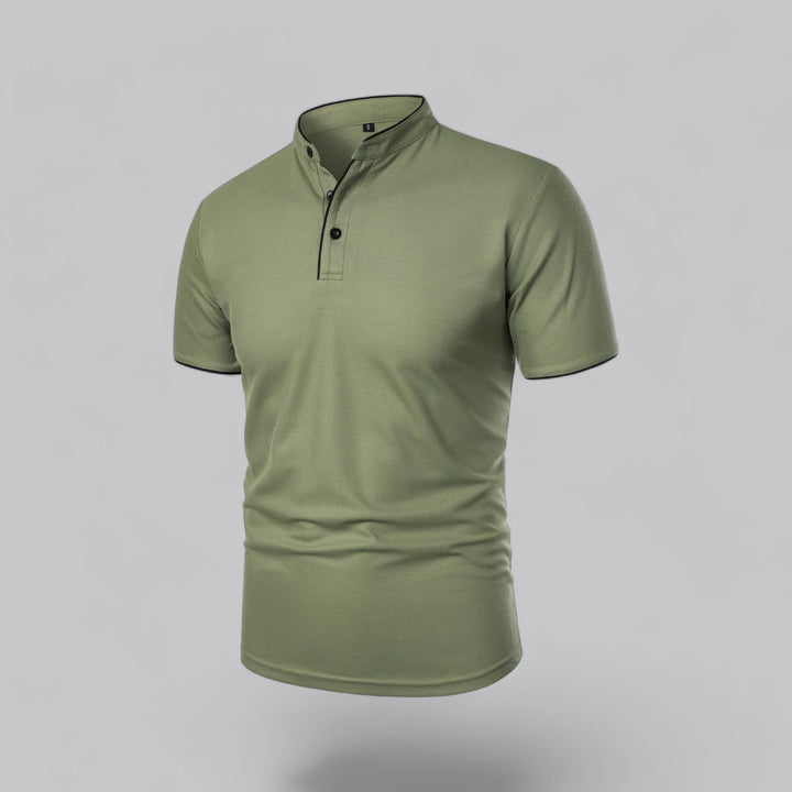 Men's Linen Mandarin Collar Short Sleeve Polo Shirt