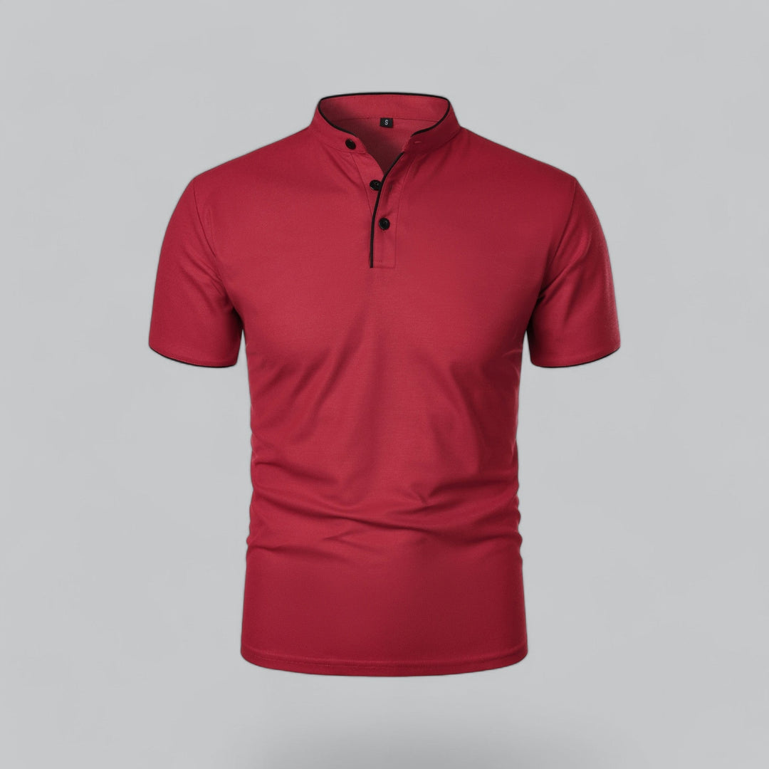 Men's Linen Mandarin Collar Short Sleeve Polo Shirt