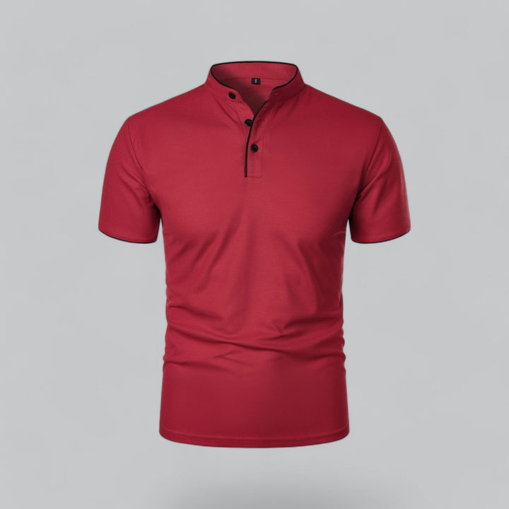 Men's Linen Mandarin Collar Short Sleeve Polo Shirt