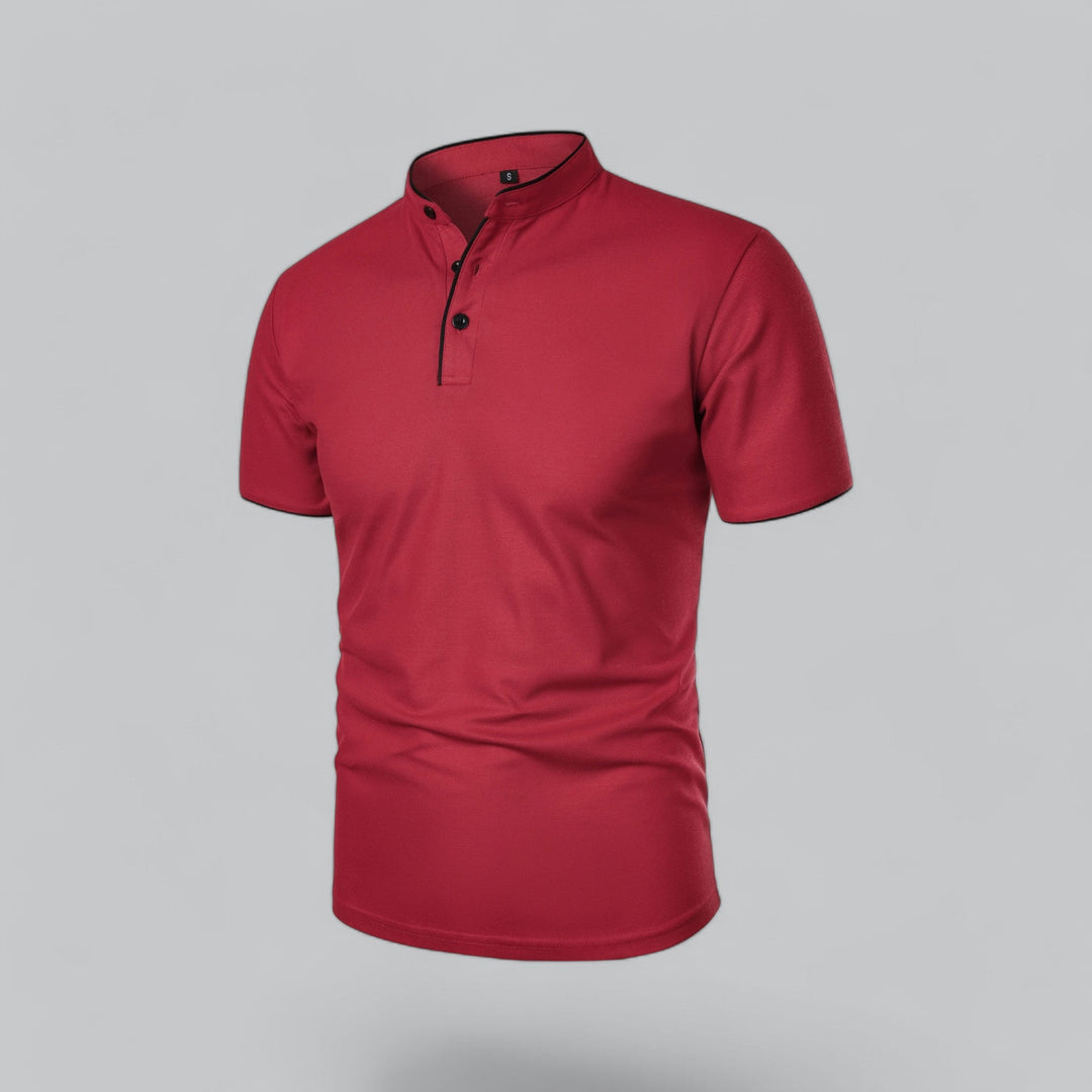 Men's Linen Mandarin Collar Short Sleeve Polo Shirt