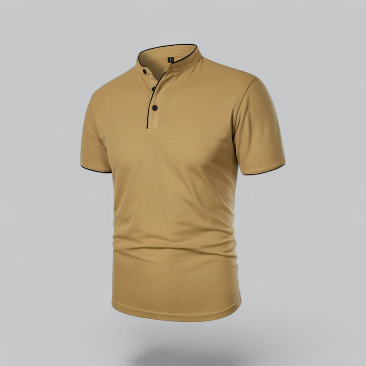 Men's Linen Mandarin Collar Short Sleeve Polo Shirt