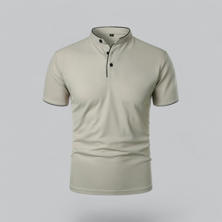 Men's Linen Mandarin Collar Short Sleeve Polo Shirt