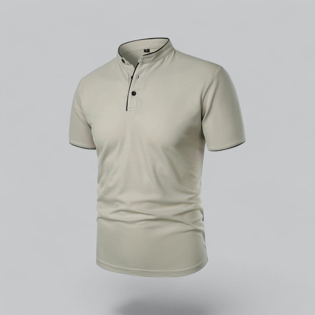 Men's Linen Mandarin Collar Short Sleeve Polo Shirt