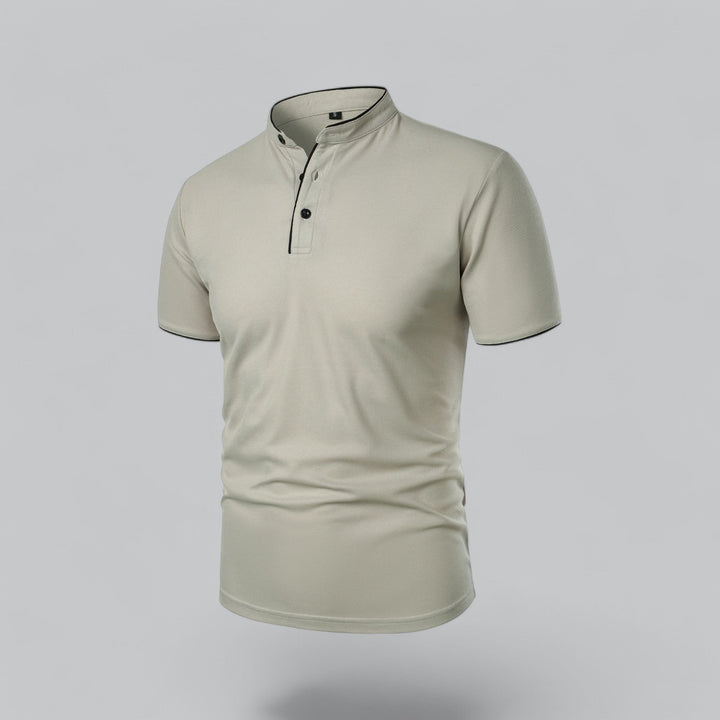 Men's Linen Mandarin Collar Short Sleeve Polo Shirt