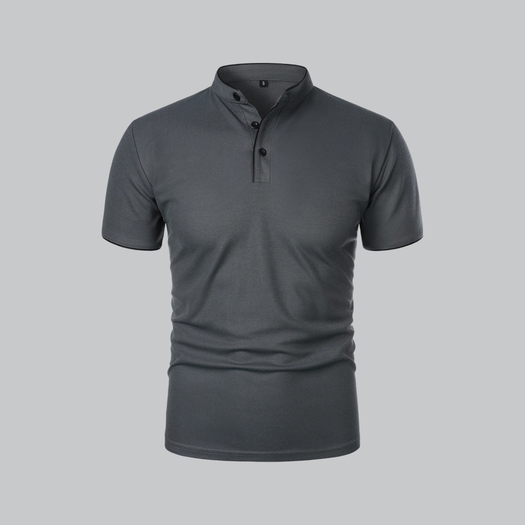 Men's Linen Mandarin Collar Short Sleeve Polo Shirt