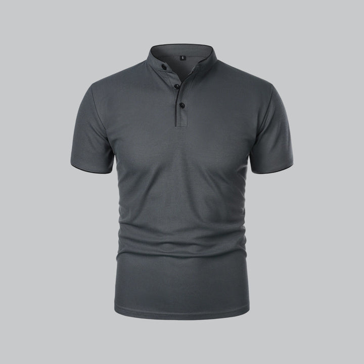 Men's Linen Mandarin Collar Short Sleeve Polo Shirt