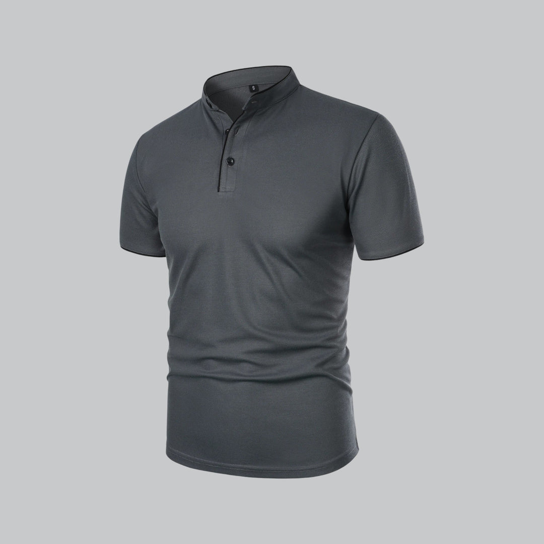 Men's Linen Mandarin Collar Short Sleeve Polo Shirt