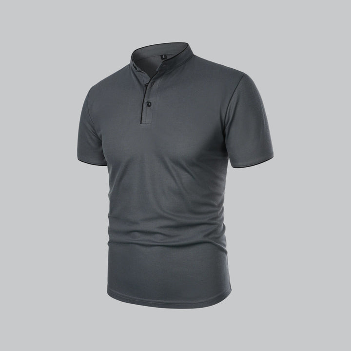Men's Linen Mandarin Collar Short Sleeve Polo Shirt