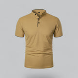 Men's Linen Mandarin Collar Short Sleeve Polo Shirt