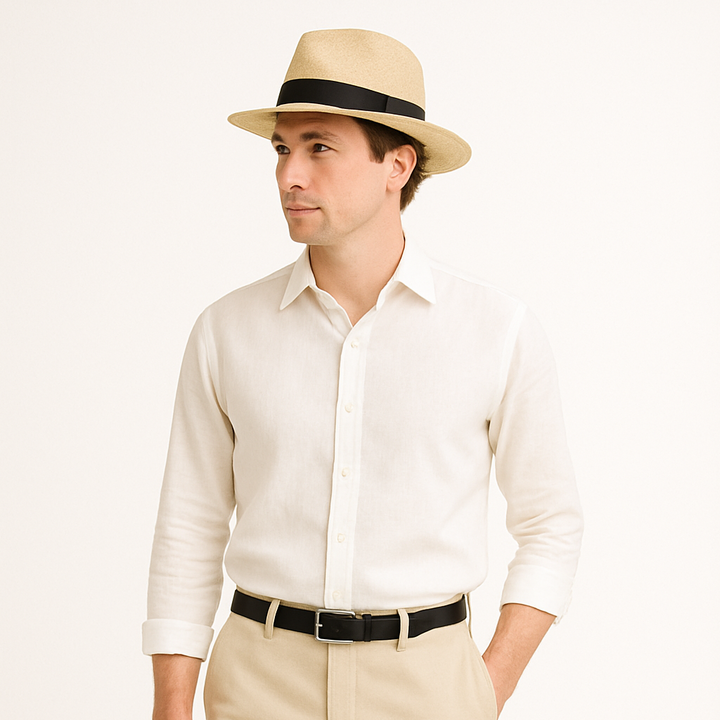 Men's Straw Panama Fedora Hat | Lightweight Breathable Sun Hat | Wide Brim Sun Hat