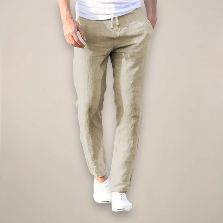 Men's Linen Drawstring Trousers - Casual Straight Leg Lightweight Pants